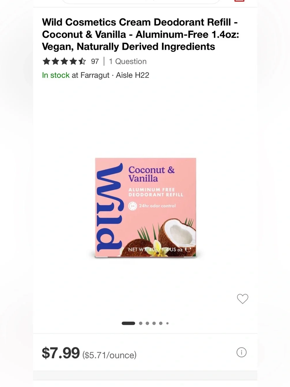 Coconut & Vanilla Aluminum-Free Deodorant Refill - Wild